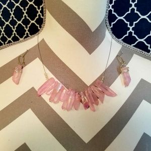 Handmade Pink quartz necklace set in Silver